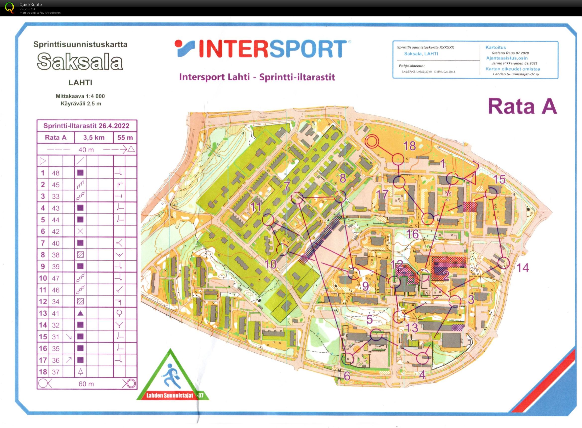 Lahden suunistajien sprintti-iltarastit (2022-04-26)